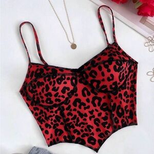 Red Leopard Print Bustier Top